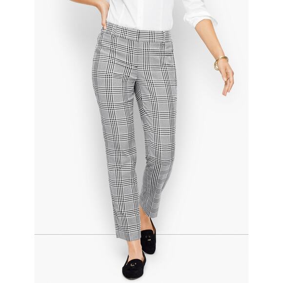 Talbots Black & White High Waisted Plaid Preppy Hampshire Ankle Pants Wmns Sz 12 - Picture 1 of 11